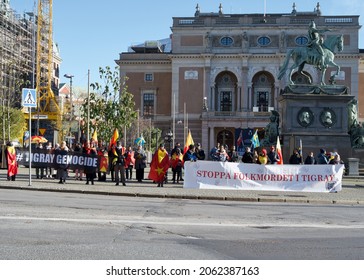 STOCKHOLM, SWEDEN - OCTOBER 22, 2021: Protesters Demonstrating Against The Conflict In Tigray Etiopia.