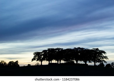 Stockholm, Sweden - September 13 2018: The Meditaion Grove Almhöjden At The Woodland Cemetery World Heritage (skogskyrkogården) At Twilight. Horizontal.