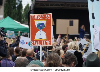 Stockholm, Sweden - September 20. 2019: Young People Protesting At The Global Climate Strike And Fridays For Future Demonstration In Stockholm. Sig Saying: There Is Still Time.