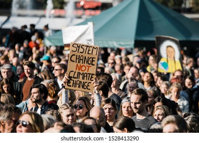 STOCKHOLM, SWEDEN - September 27, 2019: People in central Stockholm take part in the Global Climate Strike - Shutterstock ID 1528413290