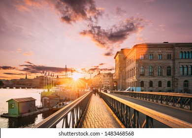 Stockholm, Sweden. Skeppsholmsbron - Skeppsholm Bridge. Famous Popular Place Landmark Destination. Scandinavia Travel.