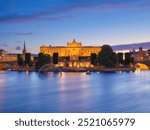 Stockholm, Sweden. View of the Royal Palace and Parliament. The capital of Sweden. Cityscape during sunset. View of the old town in Stockholm.