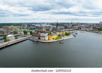 Stockholm Sweden . Wonderful aerial panorama from observation deck on Gamla Stan (Old Town) and a modern city