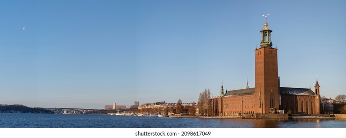 The Stockholm Town City Hall At The Bay Riddarfjärden A Sunny Winter Day Afternoon In Stockholm, Sweden, 2021-12-24