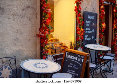 Stockholm/Sweden - October 2019: Street Cafe In The Old Town Gamla Stan In Stockholm 