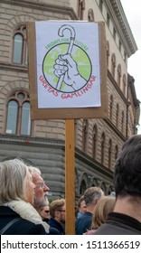 Stockholm/Sweden - Sep 20 2019: Senior People Joining The Climate Change Protest Fridays For Future With Demonstration Banner Showing Their Support For The Cause