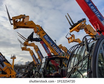 Stockport, Greater Manchester. UK. February 9, 2021. JCB Telescopic Handler, Morris Leslie Plant Hire And Sales, Bredbury