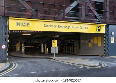Stockport, Greater Manchester, UK. February 11, 2021 NCP Stockport Exchange Station Car Park entrance