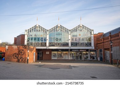 Stockport, Manchester, UK - April 10, 2022: Sports shop with glass frontage, Stockport