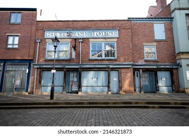 Stockport, Manchester, UK - April 10, 2022: Commercial building fronting onto Market Place, Stockport
