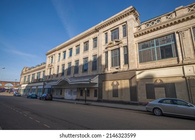 Stockport, Manchester, UK - April 10, 2022: Frontage of a former department store, Stockport