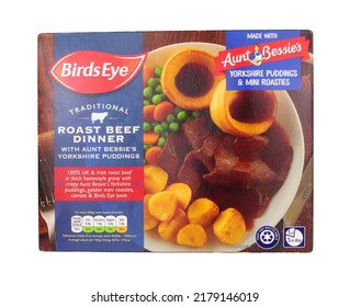 Stockport, United Kingdom, July 10th, 2022, Birds Eye Traditional Roast Beef Frozen Dinner With Aunt Bessies Yorkshire Puddings And Mini Roast Potatoes