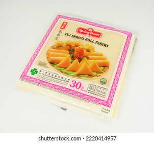 Stockport, United Kingdom, June 28th, 2022 Spring Home Frozen TYJ 10 Inch Spring Roll Pastry Sheets In A 30 Sheet Pack