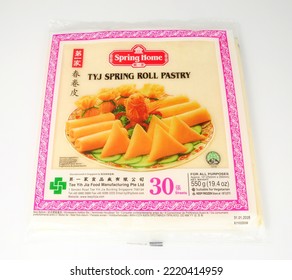 Stockport, United Kingdom, June 28th, 2022 Spring Home Frozen TYJ 10 Inch Spring Roll Pastry Sheets In A 30 Sheet Pack