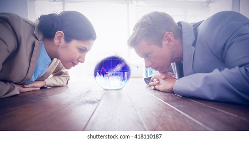 Stocks And Shares Against Business Partners Watching Crystal Ball