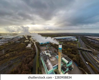 Stoke on Trent incinerator recycling centre based in the midlands Staffordshire, garbage, refuse, waste incineration plant with smoking smokestack creating more industrial pollution 