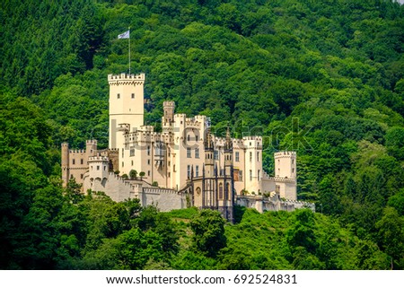 Stolzenfels Castle at Rhine Valley (Rhine Gorge) near Koblenz, Germany. Built in 1842. 