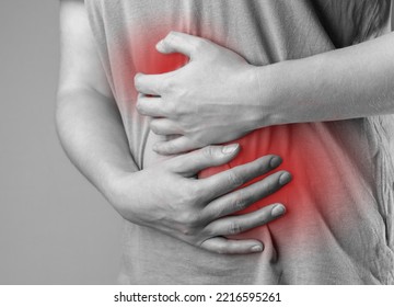 Stomach Ache, Hurt. Acute Pain, Abdomen Inflammation. High Quality Photo