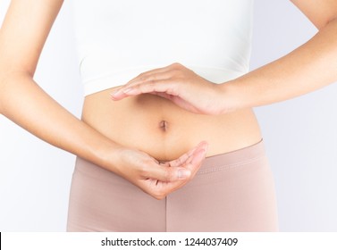 Stomach Bowel Good Digestion Food Woman's Medical Health On White Background 