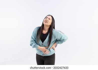 Stomache Ache. Women. Period, Menses, Menstruation. Causes Of Abdominal Pain Include Menstrual Pain, Gastritis, Stomach Ulcers, Food Poisoning, Diarrhea Or IBS.