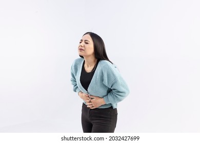 Stomache Ache. Women. Period, Menses, Menstruation. Causes Of Abdominal Pain Include Menstrual Pain, Gastritis, Stomach Ulcers, Food Poisoning, Diarrhea Or IBS.