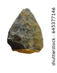 Stone age flint hand axe with two cutting edges and a sharp point. Dating from about 40,000 years ago. Isolated against a white background