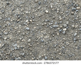 Stone aggregate ground texture with coarse gravel detail in natural outdoor setting