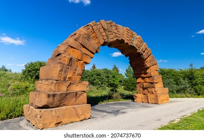 Stone arch at Fredrick Meijer gardens in Grand Rapids, Michigan - Shutterstock ID 2074737670