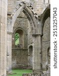 Stone arches and columns in a ruined church