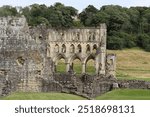 Stone arches and columns in a ruined church