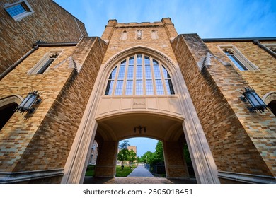 Stone Archway and Arched Window with Lanterns Low Angle Perspective - Powered by Shutterstock