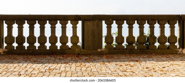 Stone Balustrade In Autumn Park