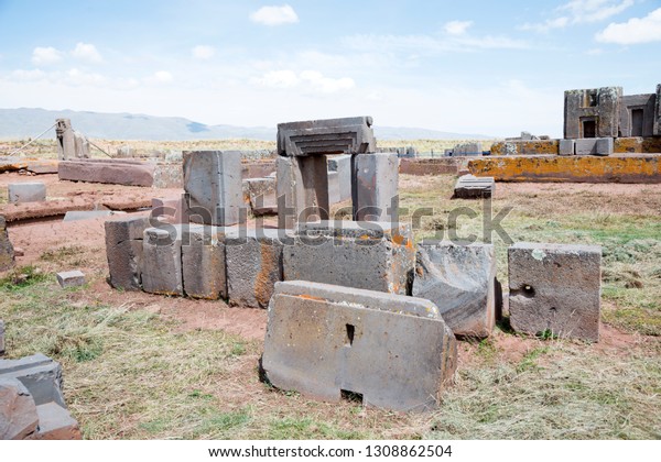 Stone Blocks Puma Punku Precolumbian Archaeological Stock 