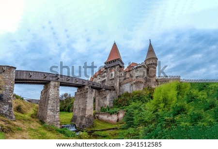 Stone bridge to the old castle. Castle bridge. Medieval castle with stone bridge. Medieval castle bridge