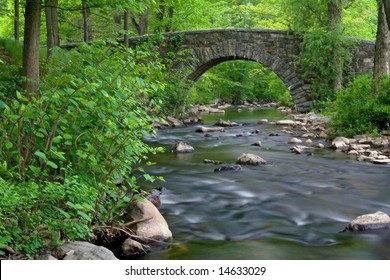 Stone Bridge Over Pocantico River In New York State