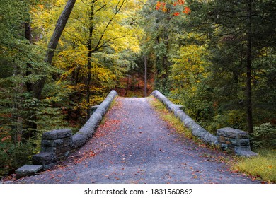 Stone Bridge Path In Rockefeller State Park Passing Over The Pocantico River