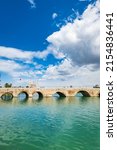 Stone bridge (Taşköprü in Turkish) in Adana, Turkey. The bridge is historically known as Ponte Sarus and a Roman bridge spanning the Seyhan River in Adana.