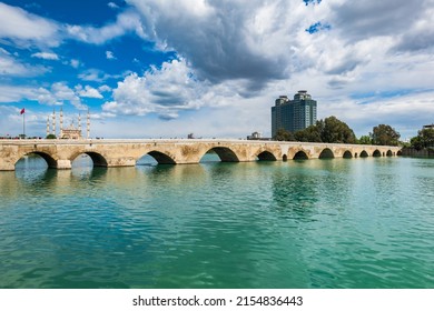 Stone bridge (Taşköprü in Turkish) in Adana, Turkey. The bridge is historically known as Ponte Sarus and a Roman bridge spanning the Seyhan River in Adana.