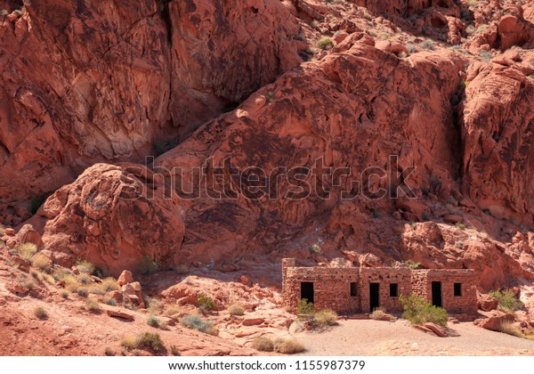 Stone Cabins Red Rock Valley Fire Stock Photo Edit Now 1155987379