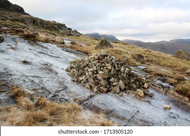 Stone Cairn On Ascent Of Pike O Blisco Lake District Mountain