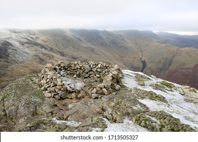 Stone Cairn On Summit Of Pike O Blisco Mountan Lake District