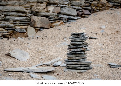 Stone Cairns At Barricane Beach, Woolacombe, Devon, UK