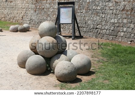 Stone cannonballs in the Archaeological Museum of Rhodes, Greece
