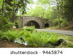 stone carriage bridge going over road at Acadia National Park