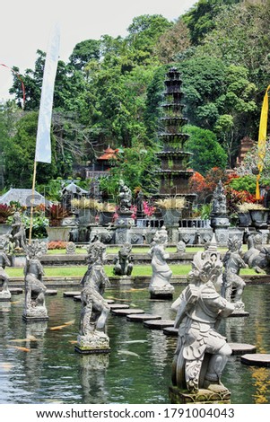 Stone carved statues and fountain in Bali, Indonesia