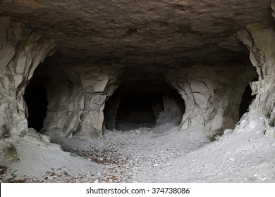 stone cave inside. view near the entrance
