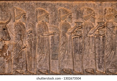 A stone chip of guests who have come to congratulate the Achaemenid king. Fars, Shiraz, IRAN