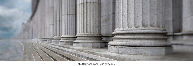 Stone colonnade and stairs detail. Classical pillars row in a building facade, New Yotk USA - Shutterstock ID 2342127335