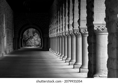 Stone Column of Pillars and Light in black and white. - Shutterstock ID 2079931054