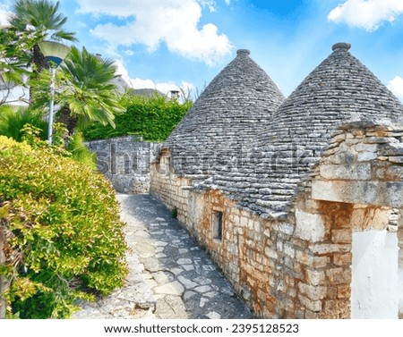 Stone coned rooves of trulli houses in Alberobello, Puglia, Italy